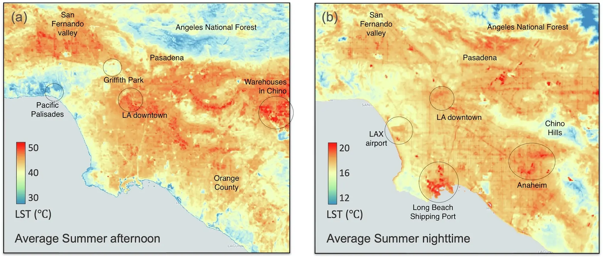 Figure 2 — Gridded land surface temperature maps for LA region